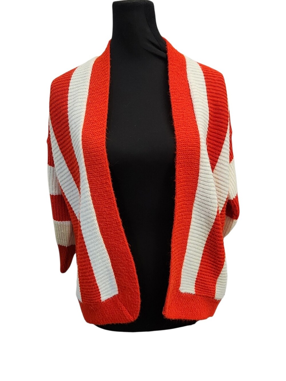 Vintage Cardigan Sweater Womens Medium Rivoli Bright Red White Stripe Open Front
